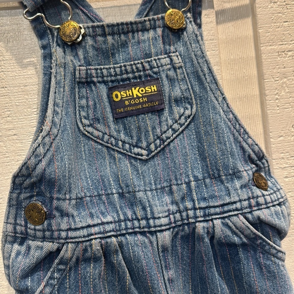 Vintage OshKosh B'gosh Blue pastel pinstripe Denim classic Overalls size 12 mos